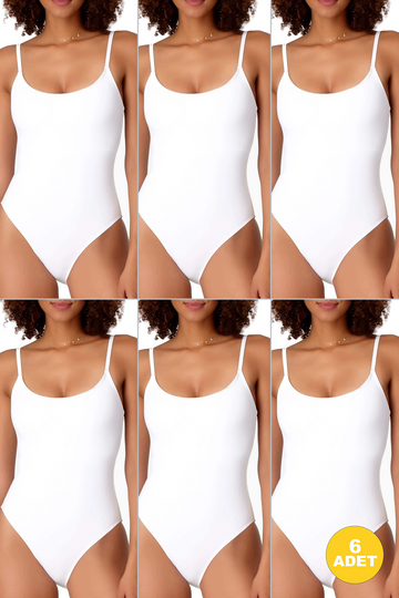 Kadın 6'lı İp Askılı Çıt Çıtlı Beyaz Kancalı Body