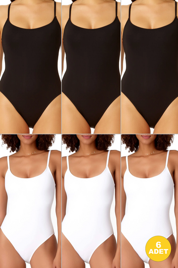 Kadın 6'lı İp Askılı Çıt Çıtlı Karışık Kancalı Body