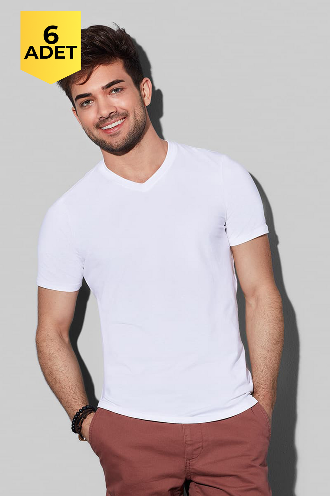 Erkek 6'lı Basic V Yaka Beyaz Penye Tişört - Özel Premium Kutusunda