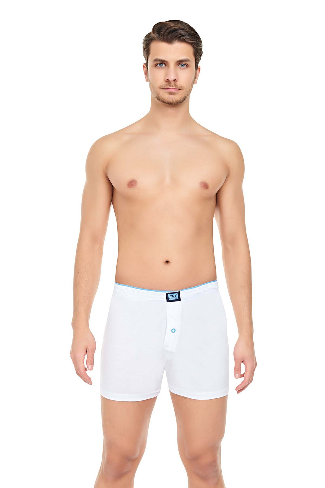 Erkek 3'lü Penye Düğmeli Rahat Beyaz Boxer - Özel Premium Paketinde