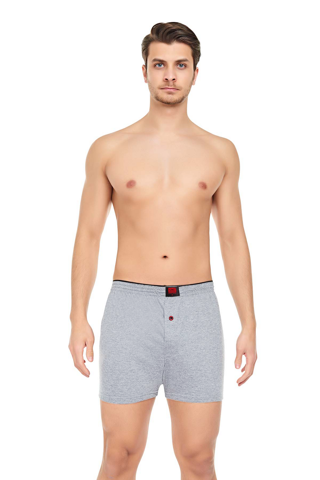 Erkek 3'lü Penye Düğmeli Rahat Gri Melanj Boxer - Özel Premium Paketinde
