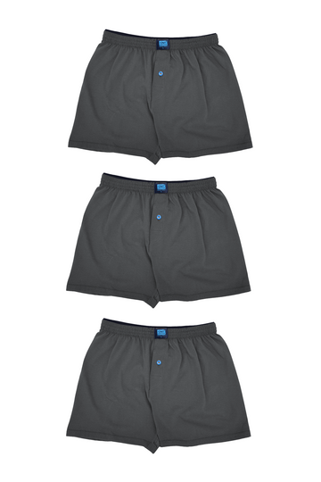 Erkek 3'lü Penye Düğmeli Rahat Gri Boxer - Özel Premium Paketinde