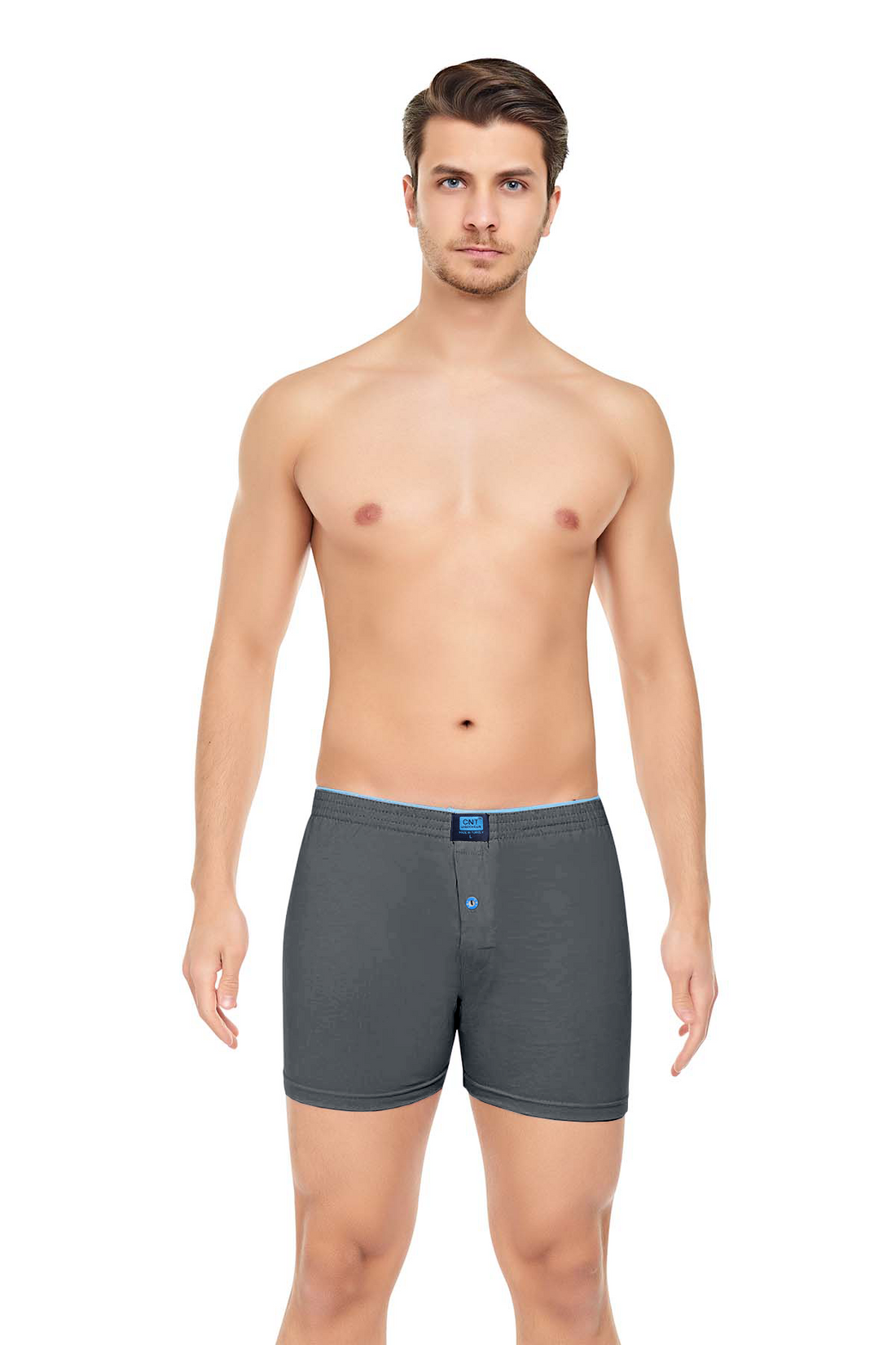 Erkek 3'lü Penye Düğmeli Rahat Gri Boxer - Özel Premium Paketinde