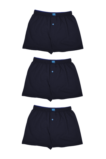 Erkek 3'lü Penye Düğmeli Rahat Lacivert Boxer - Özel Premium Paketinde