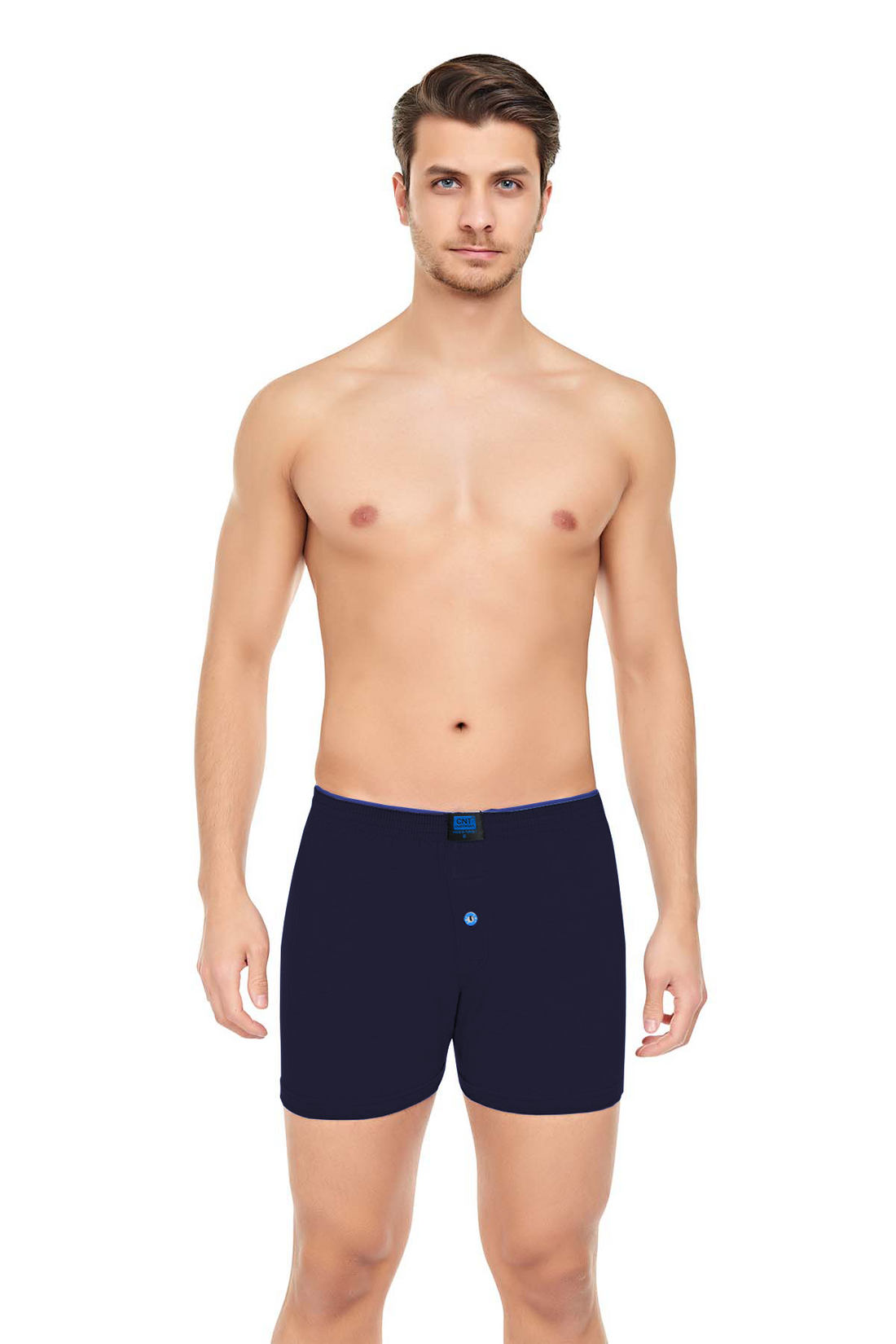 Erkek 3'lü Penye Düğmeli Rahat Lacivert Boxer - Özel Premium Paketinde