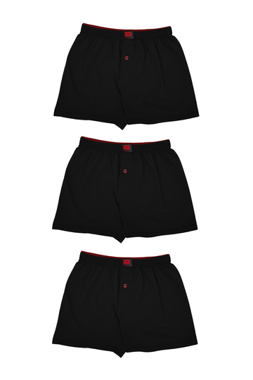 Erkek 3'lü Penye Düğmeli Rahat Siyah Boxer - Özel Premium Paketinde