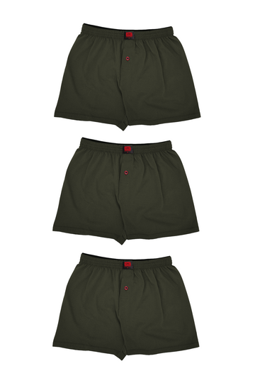 Erkek 3'lü Penye Düğmeli Rahat Yeşil Boxer - Özel Premium Paketinde