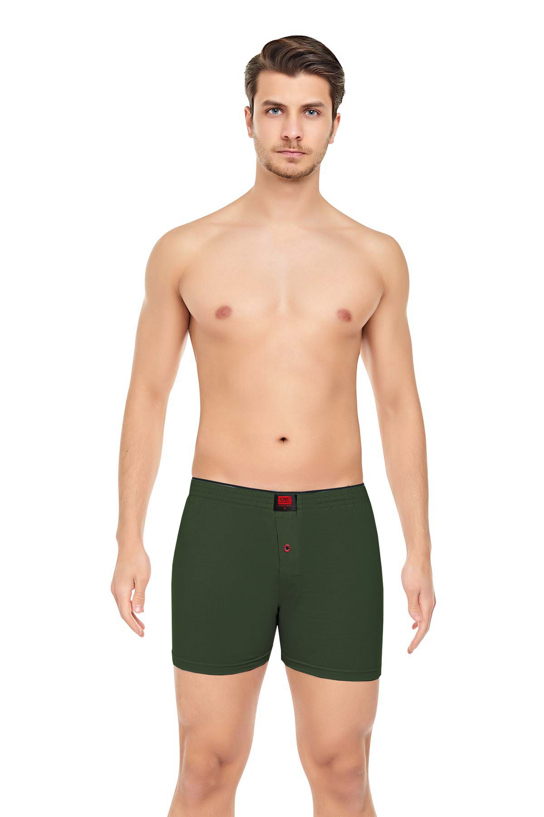 Erkek 3'lü Penye Düğmeli Rahat Yeşil Boxer - Özel Premium Paketinde