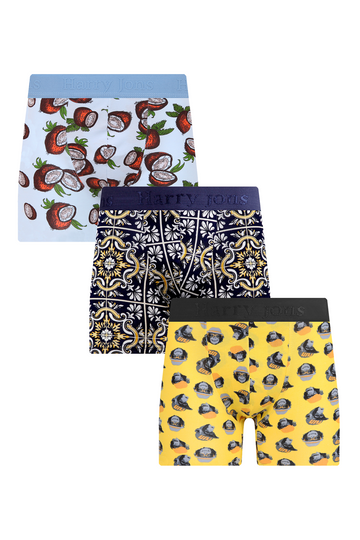 Erkek 3'lü Likralı Desenli Karışık Boxer - Premium Ambalajlı Paketinde