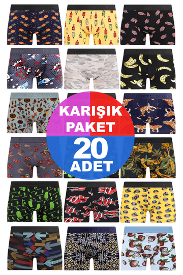 Erkek 20 Adet Rastgele Sürpriz Desenli Boxer - Özel Gizemli Paketinde Sürpriz Boxer