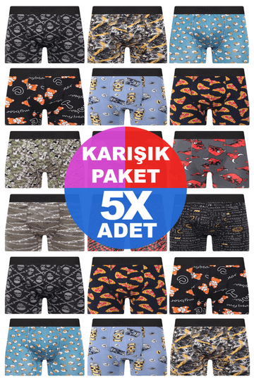 Erkek 5 Adet Rastgele Sürpriz Desenli Boxer - Özel Gizemli Paketinde Sürpriz Boxer