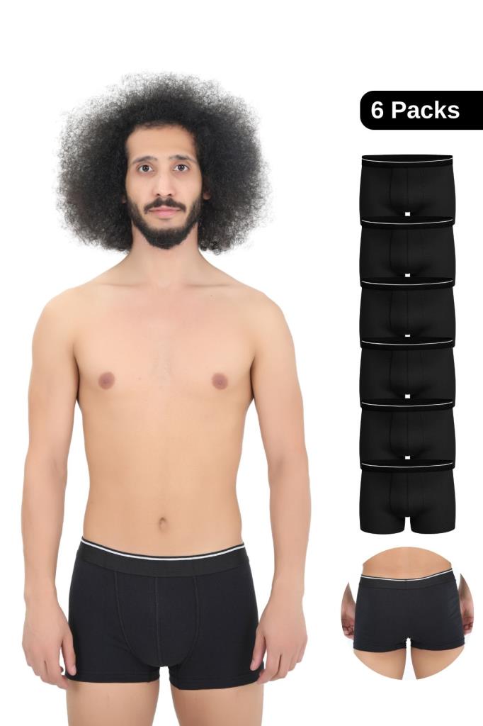Erkek 6'lı Ekonomik Likralı Siyah Boxer - Özel Kutusunda