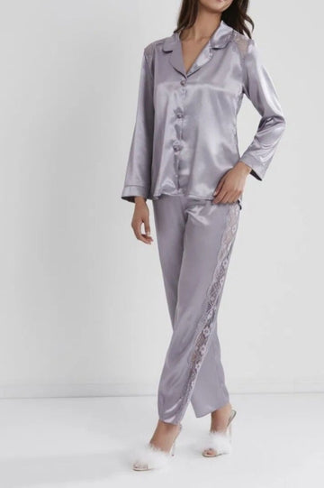 Kadın Dantel Detaylı Saten Pijama Takımı - Royale
