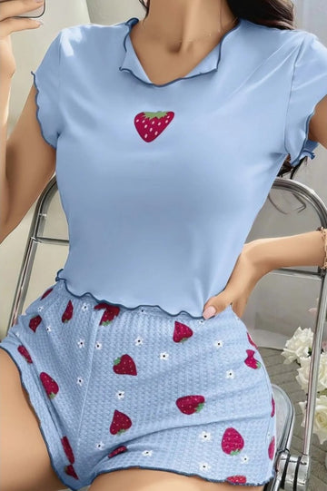 Kadın Mavi Kalpli Pijama Takımı