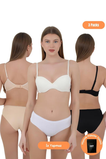 Kadın Mikro Kumaş Dikişsiz İz Yapmaz Külot - 3'lü Özel Paket (Siyah, Beyaz, Ten Renk)
