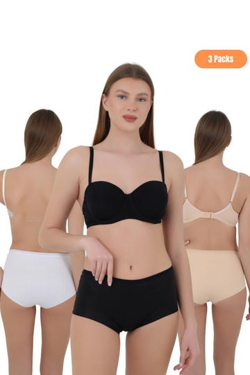 Kadın Yüksek Bel Toparlayıcı Külot - Özel Kalıp 3'lü Paket (Siyah, Beyaz, Ten Renk)