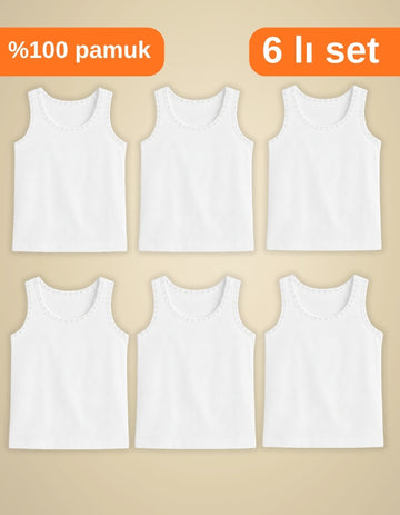 Kız Çocuk %100 Pamuk Geniş Askılı Atlet 6'lı Paket