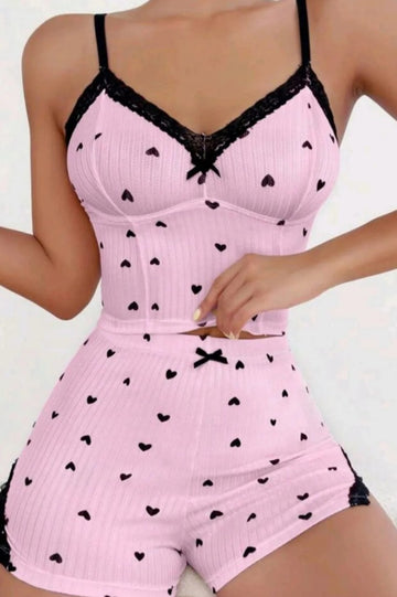 Pembe Siyah Kalpli Fiyonklu Pijama Takımı