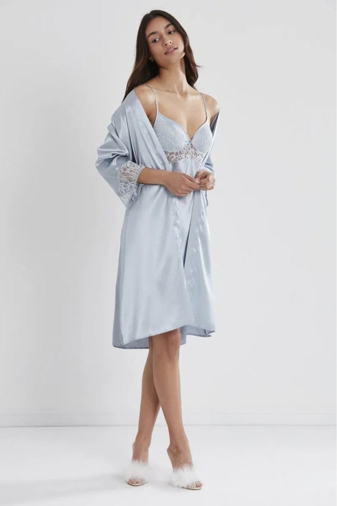 Saten Dantelli Kadın Gecelik ve Sabahlık Takımı