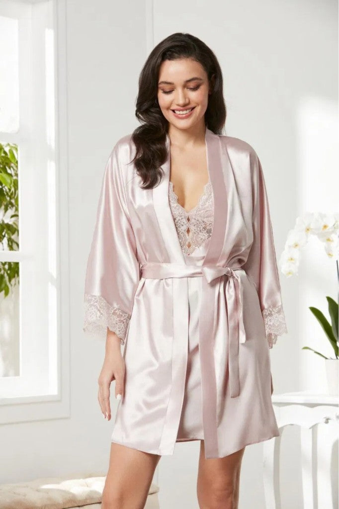 Saten Dantelli Kadın Gecelik ve Sabahlık Takımı