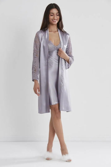 Saten Dantelli Kadın Gecelik ve Sabahlık Takımı