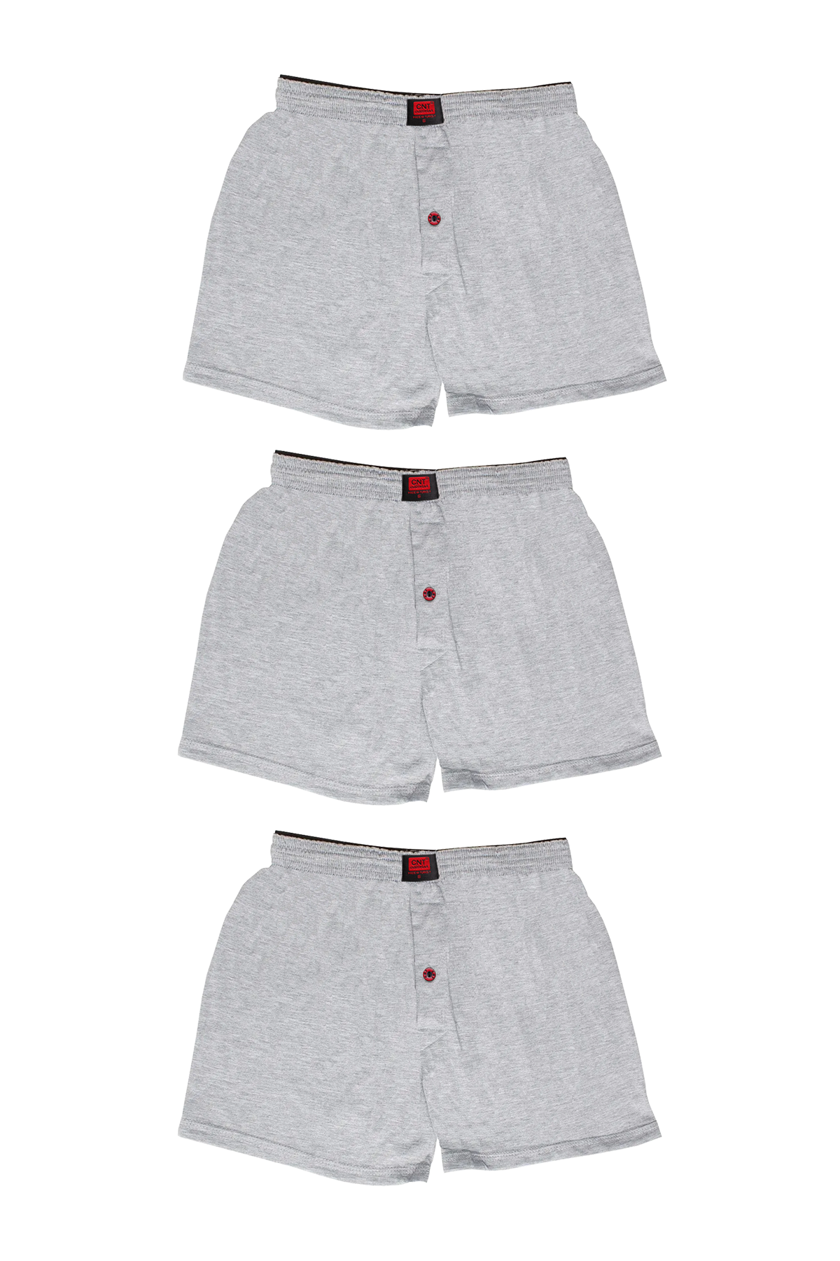 Erkek 3'lü Penye Düğmeli Rahat Gri Melanj Boxer - Özel Premium Paketinde
