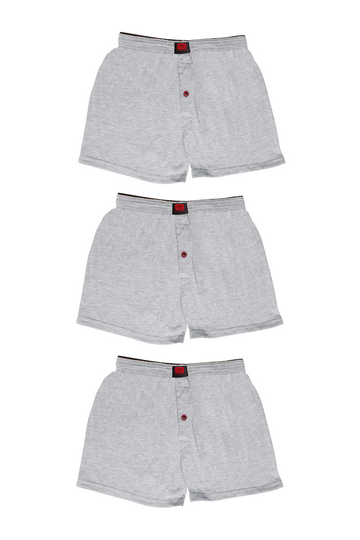 Erkek 3'lü Penye Düğmeli Rahat Gri Melanj Boxer - Özel Premium Paketinde