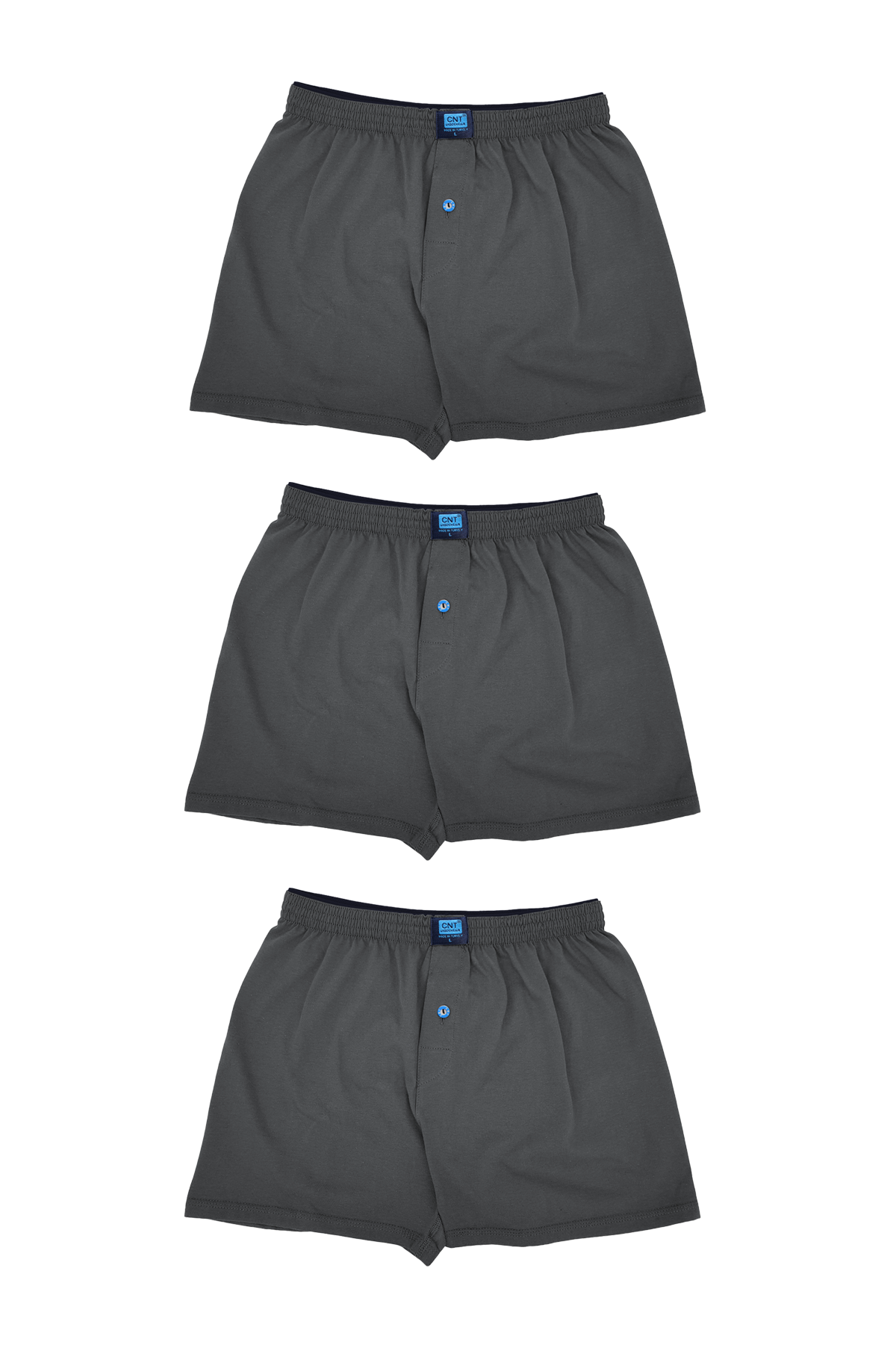 Erkek 3'lü Penye Düğmeli Rahat Gri Boxer - Özel Premium Paketinde