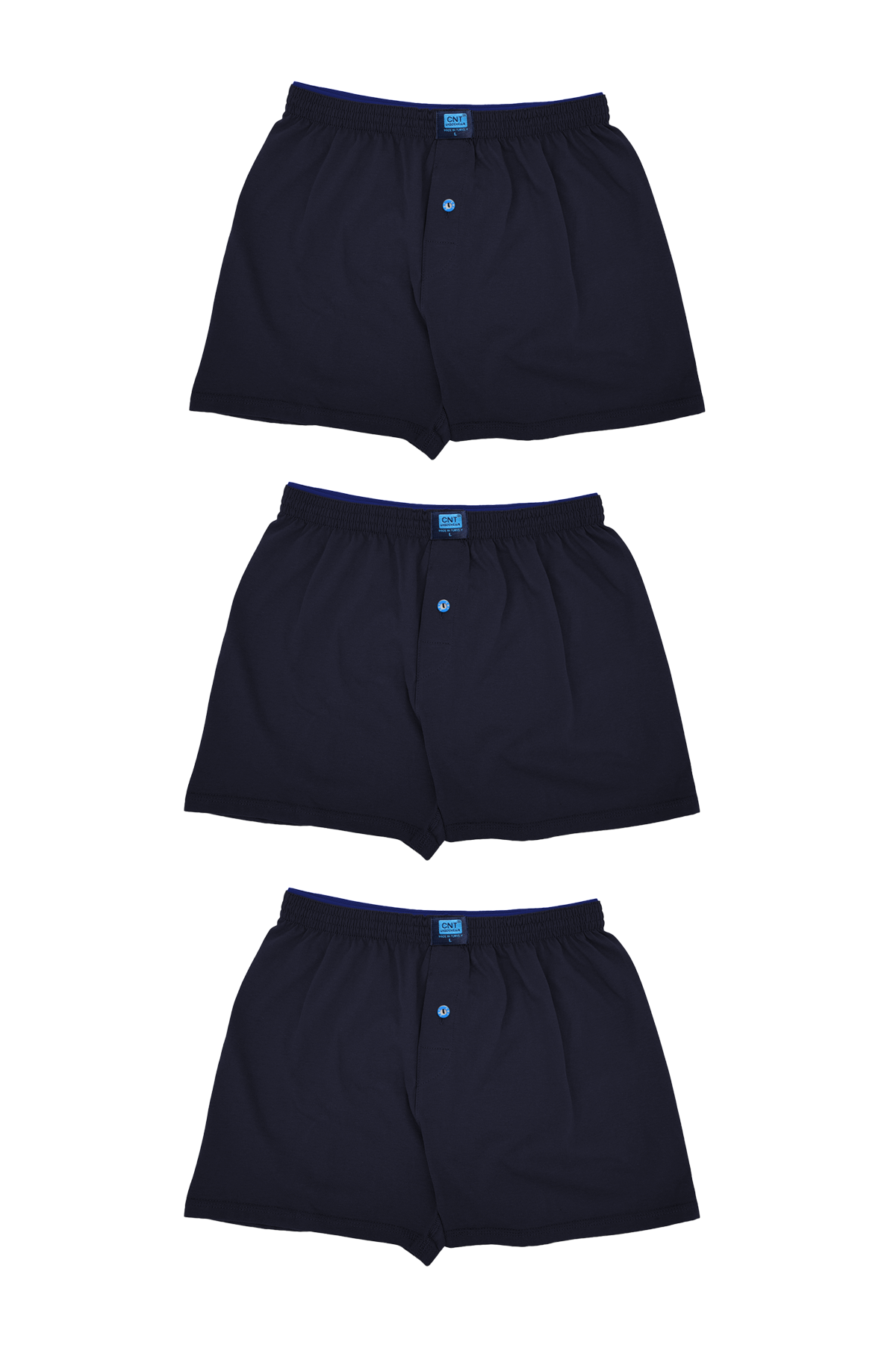 Erkek 3'lü Penye Düğmeli Rahat Lacivert Boxer - Özel Premium Paketinde