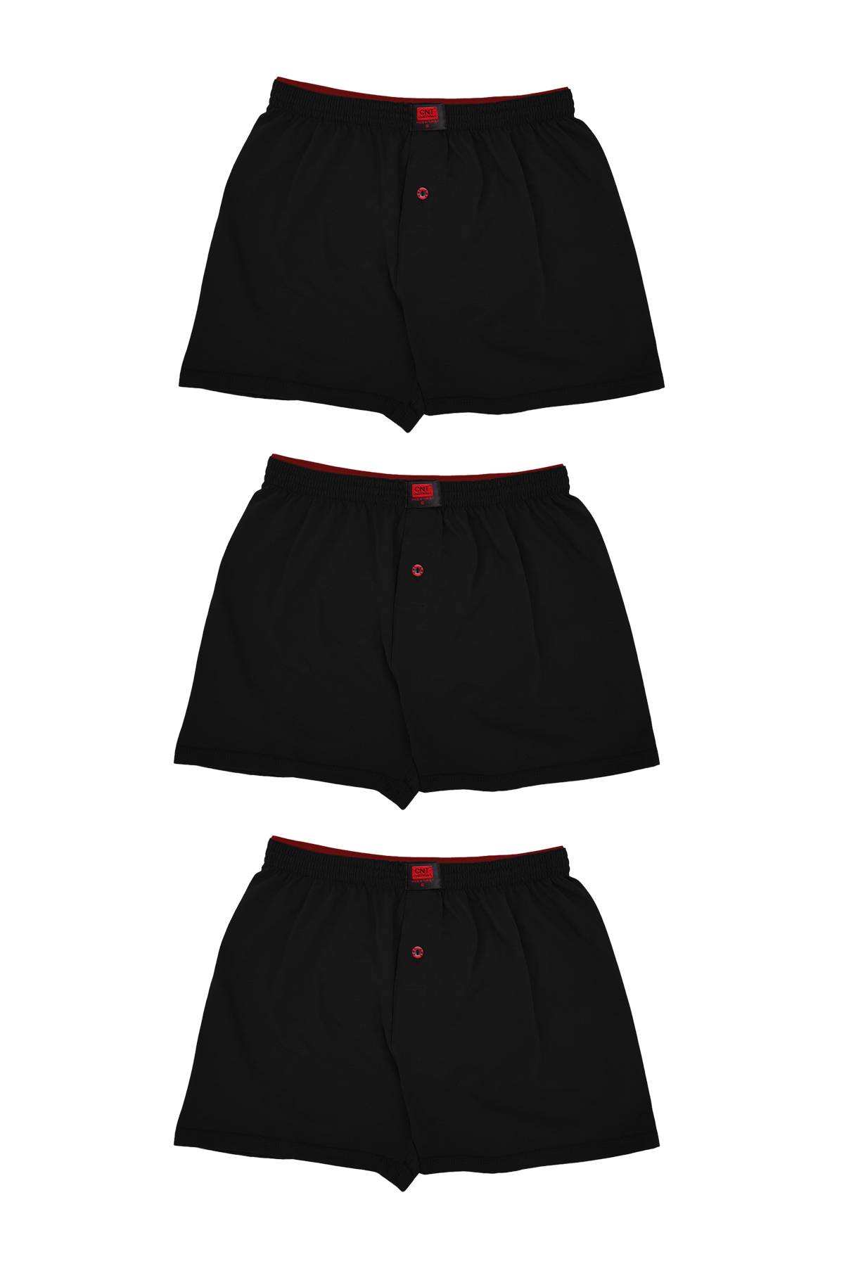 Erkek 3'lü Penye Düğmeli Rahat Siyah Boxer - Özel Premium Paketinde