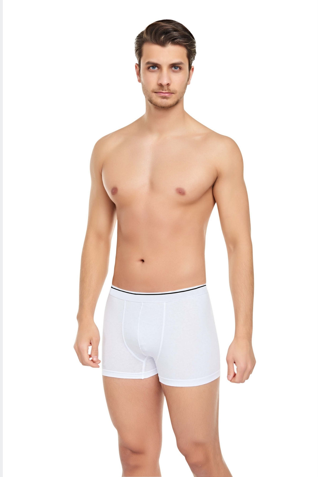 Erkek Tekli Likralı Beli Çizgili Beyaz Boxer - Özel Paketinde