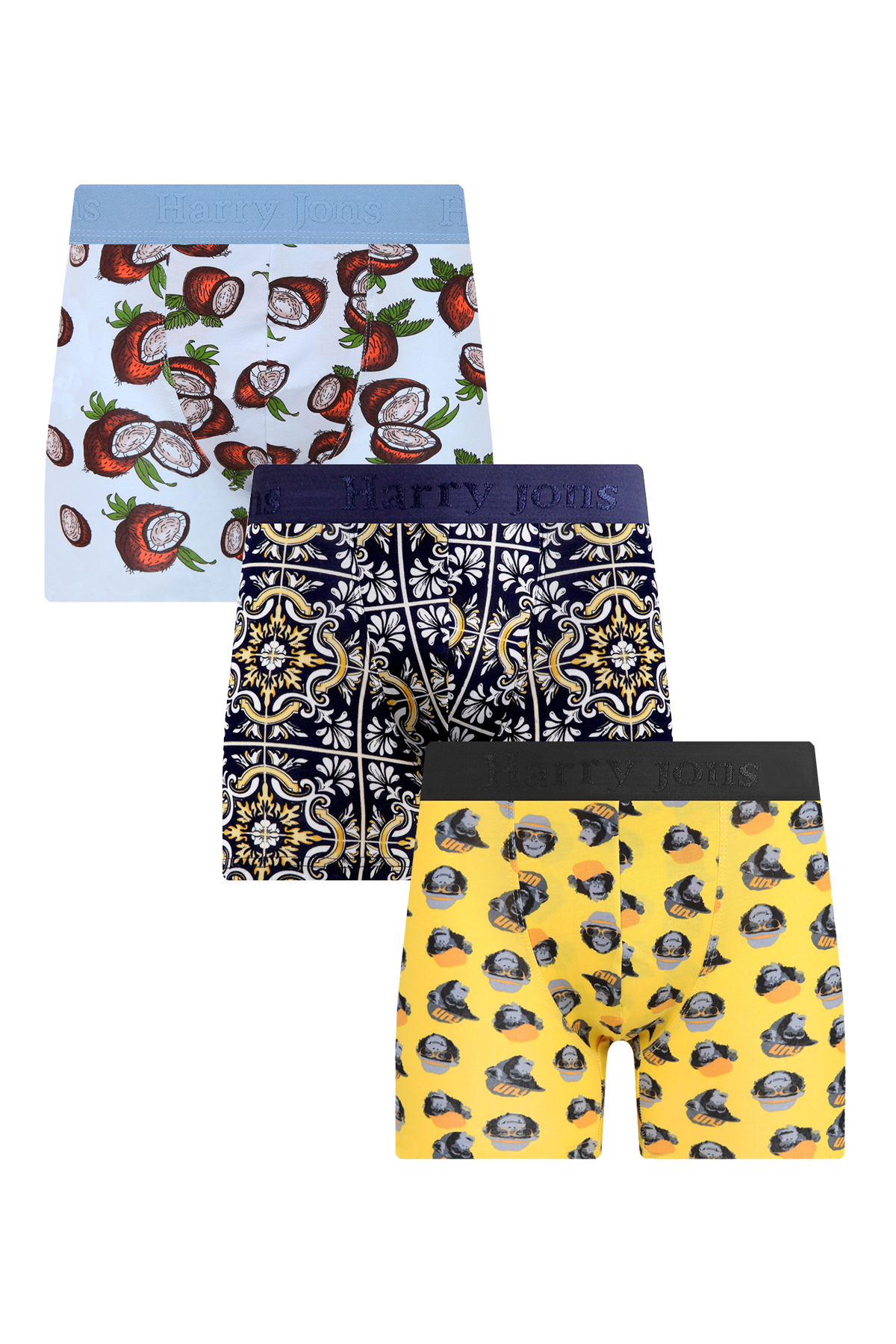 Erkek 3'lü Likralı Desenli Karışık Boxer - Premium Ambalajlı Paketinde