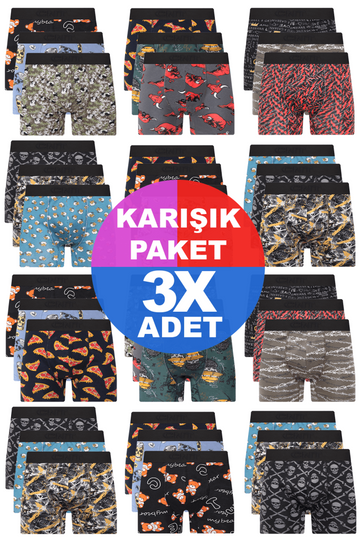 Erkek 3 Adet Rastgele Sürpriz Desenli Boxer - Özel Gizemli Paketinde Sürpriz Boxer