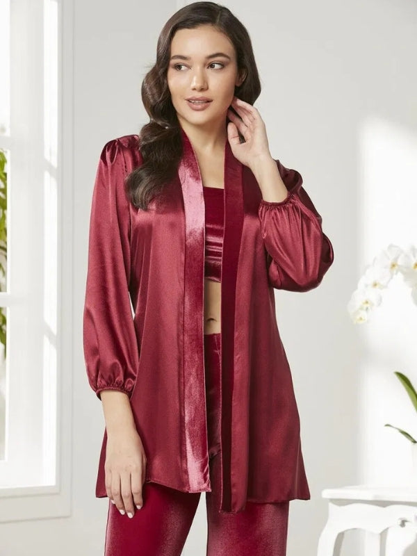 Kadife Saten Kadın Pijama Takımı – Bordo / Ekru / Mist / Siyah