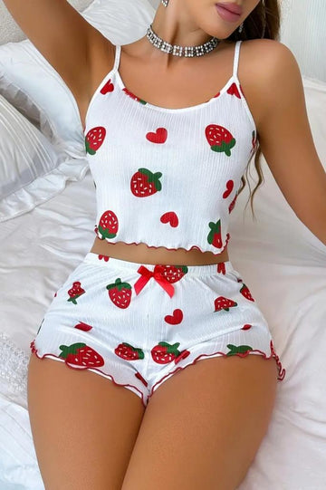 Kadın Çilek desenli Şortlu Gecelik Pijama Takıım