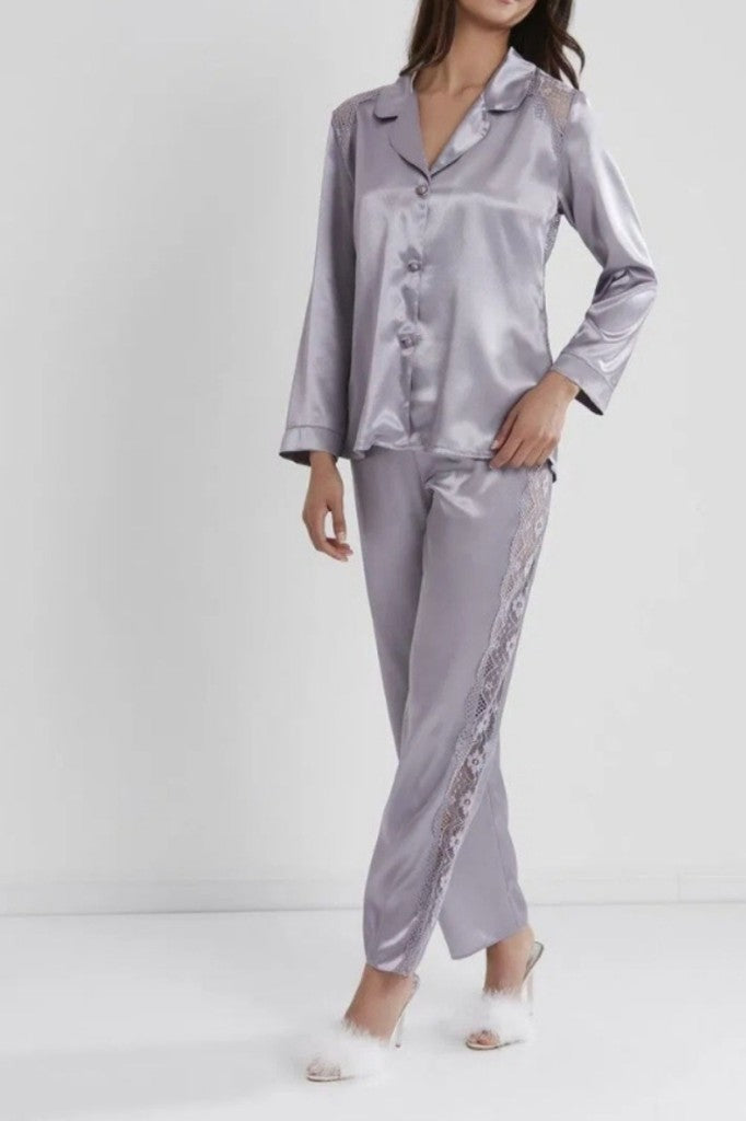 Kadın Dantel Detaylı Saten Pijama Takımı - Royale
