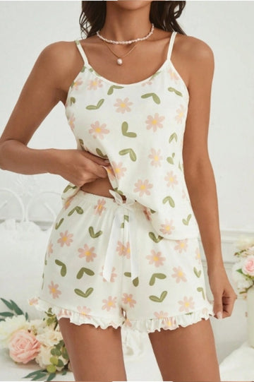 Kadın Ekru Şık  Bayan Şortlu Pijama Takım