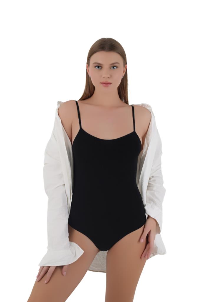Kadın 3'lü İp Askılı Çıt Çıtlı Siyah Kancalı Body