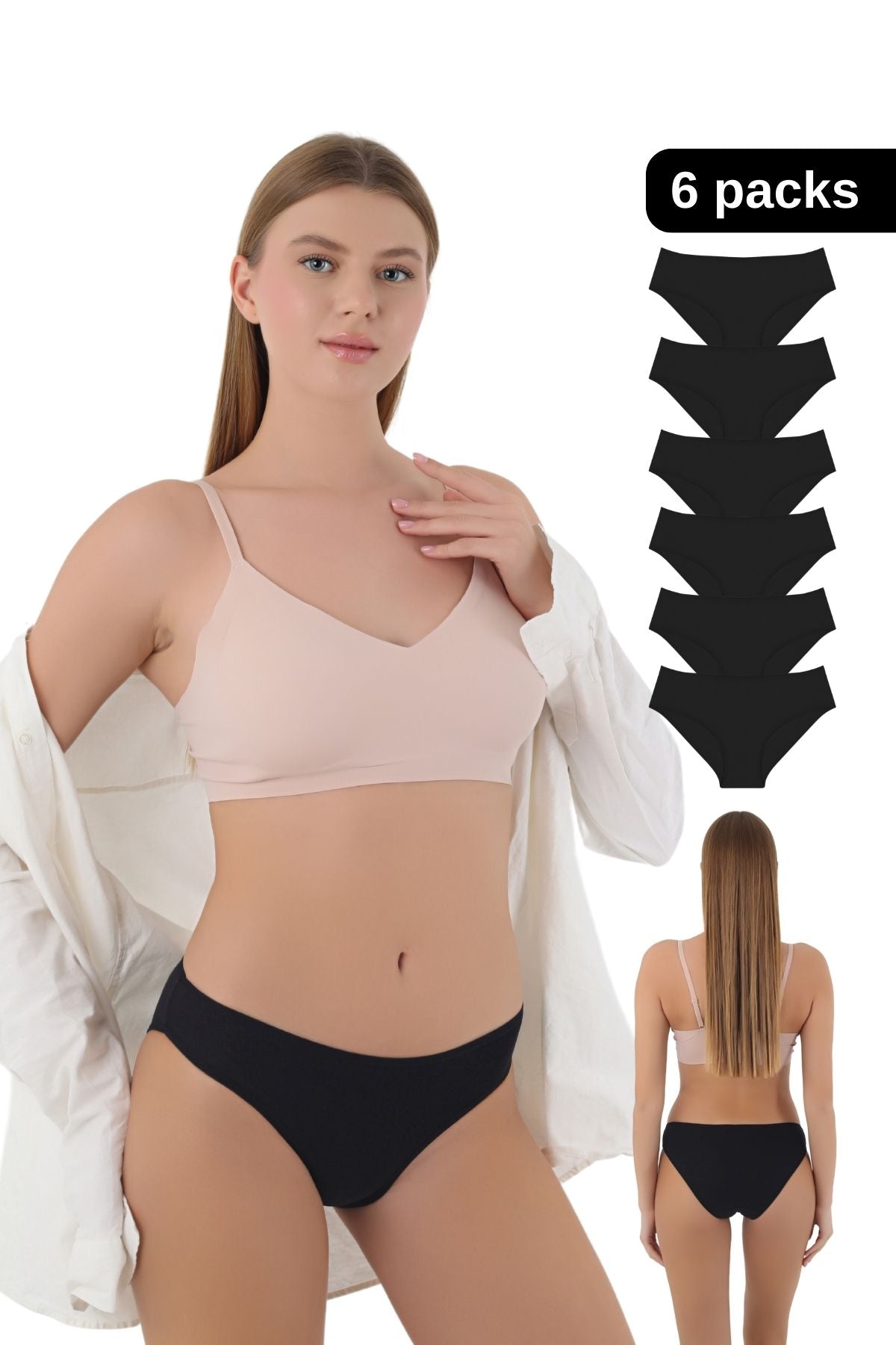 Kadın 6'lı Siyah Slip Külot - Özel Premium Paketinde