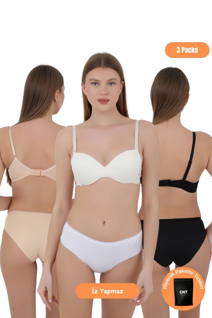 Kadın Mikro Kumaş Dikişsiz İz Yapmaz Külot - 3'lü Özel Paket (Siyah, Beyaz, Ten Renk)