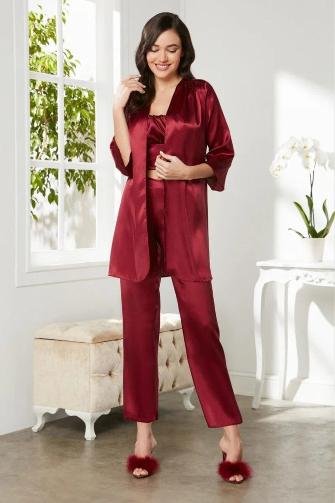 Kadın Saten 3'lü Pijama Takımı