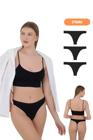 Mikro Fiber Kadın Tanga 3'lü Özel Paket - Siyah, Beyaz, Ten | S/M, L/XL
