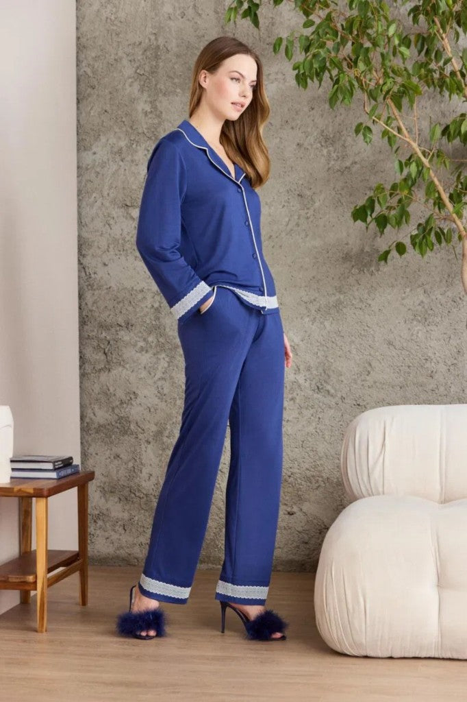 Penye Biyeli - Dantelli Kadın Pijama Takımı