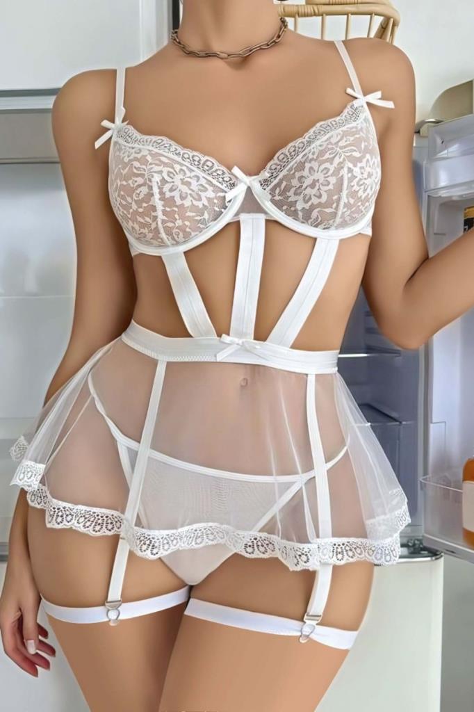 Seksi Beyaz Lastikli Jartiyer Takım